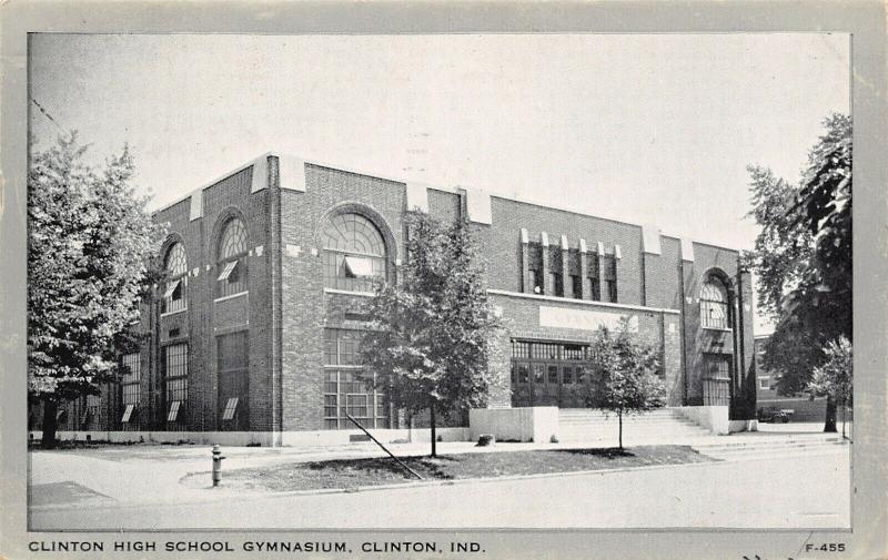 Clinton IN~Art Deco High School Gymnasium~Wayne Publishing Gray Border 1940s 