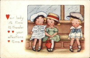 Whitney Valentine Sad Boy Watches Girl and Boy at Train Station Vintage Postcard