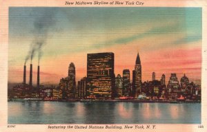 Vintage Postcard 1953 New Midtown Skyline United Nations Building New York City