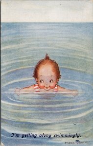 Flora White Artist 'Getting Along Swimmingly' Child in Water #1010 Postcard E99