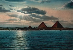 Vintage Postcard Sunset Near Pyramids Beautiful Sightseeing Attraction Egypt