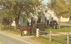 Pennsylvania Mennonite Meeting House, Mennonites, Buggy Chrome Postcard Unused