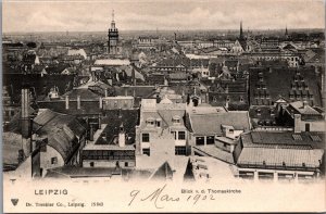 Germany Leipzig Blick v.d. Thomaskirche Vintage Postcard C013