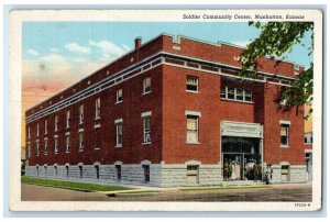 c1940 Soldier Community Center Exterior Building Road Manhattan Kansas Postcard