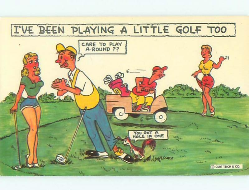 Pre-1980 Risque Comic golfing SEXY GIRLS LEARNING TO PLAY GOLF AB7015