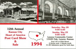 Advertising 1994 Kansas City Post Card Show 12th Annual Vtg Chrome Postcard