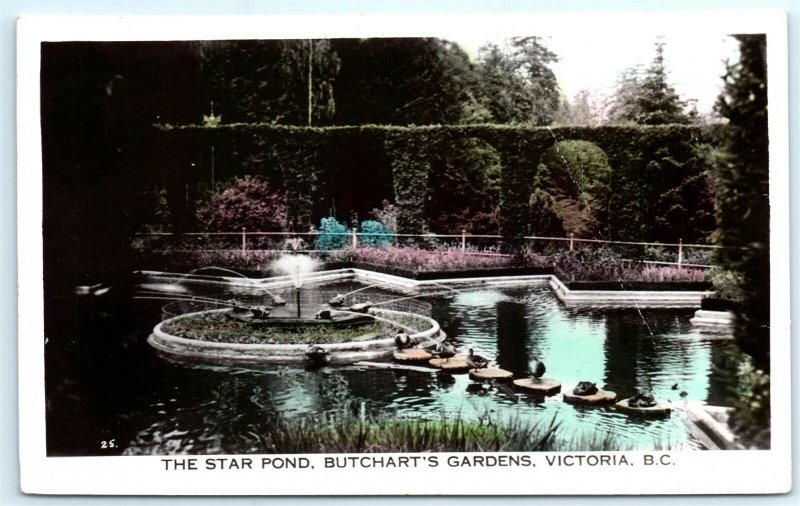 VTG RPPC Real Photo Canada Star Pond Butchart Gardens Victoria BC Sutton A2