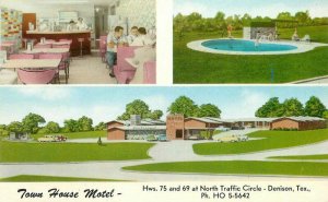 Crawford Dennison Texas roadside 1950s Town House Motel Postcard 20-6504