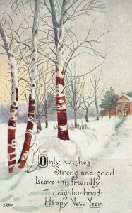 Happy New Year Friendly Neighborhood Wishes Winter Home Vintage Postcard