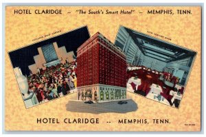 Memphis Tennessee TN Postcard Hotel Claridge Exterior Dining Room Scene c1940's