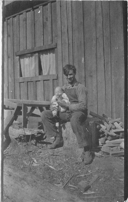 C-1910 Young Father Child Rural Life Cabin RPPC Photo Postcard 12953
