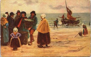 Gerstenhauer People At The Beach Fisherman Vintage Postcard C207