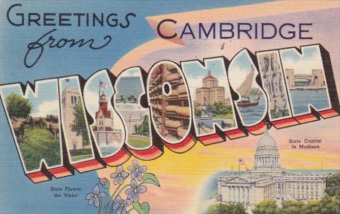 Wisconsin Greetings From Cambridge Large Letter Linen 1944