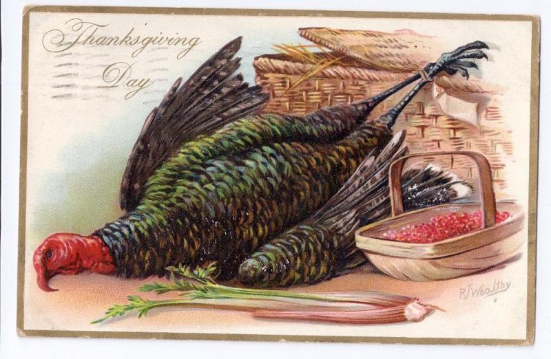 Thanksgiving Postcard Tuck Embossed Turkey AS R J Wealthy