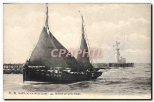 Old Lighthouse Postcard Boulogne sur Mer Back Temp by big fishing boat