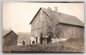 RPPC Man with His Horses at Beautiful Large Barn Women in Distance Postcard G22