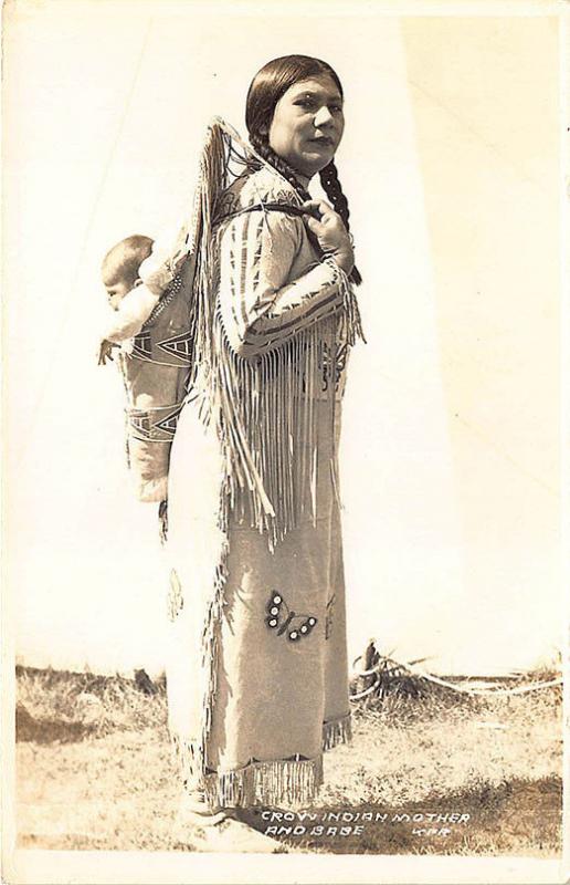 Crow Indian Mother and Babe Papoose RPPC Postcard