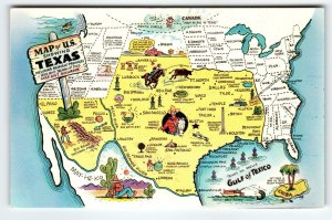 Map Of US Texas Postcard Greetings From Postcard Chrome Cowboys Horses Unused