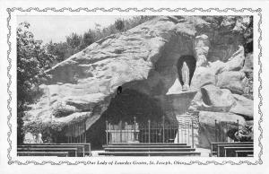 St Joseph Ohio birds eye view Our Lady of Lourdes Grotto antique pc Z25195