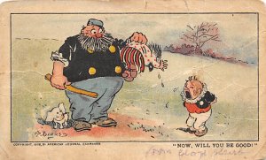 Now, will you be good? Men spanking child Novelty Postal Used Unknown 