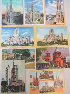 WELL KNOWN FAMOUS CHURCHES OF NEW YORK CITY LOT of 9 VINTAGE POSTCARDS