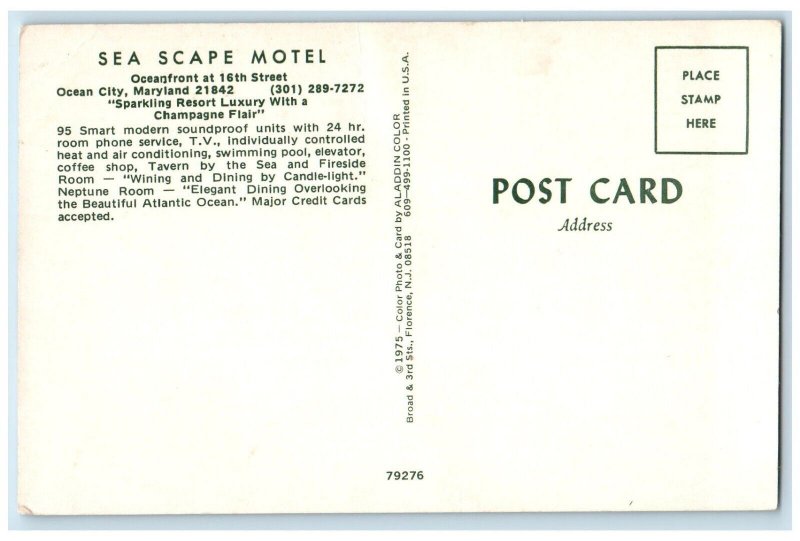 c1960's Sea Scape Motel Oceanfront Ocean City Maryland MD Vintage Postcard 