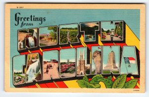 Greetings From North Carolina Large Big Letter Linen Postcard Vintage Unposted