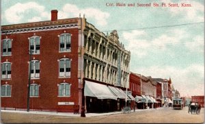 Postcard Corner of Main and Second Streets in Fort Scott, Kansas