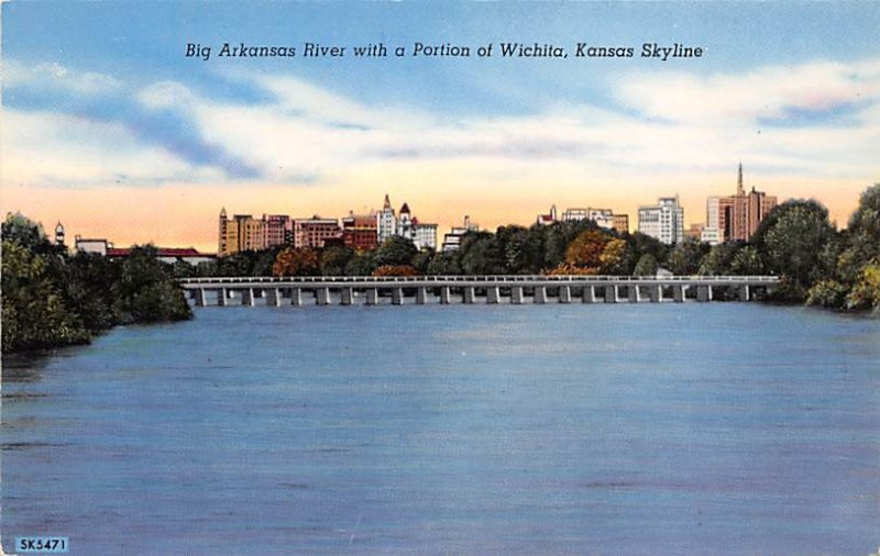 Big Arkansas River with a portion of Wichita Kansas skyline Wichita Kansas