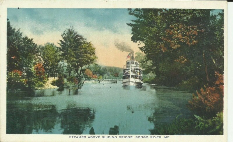 Songo River, Me., Steamer Above Sliding Bridge