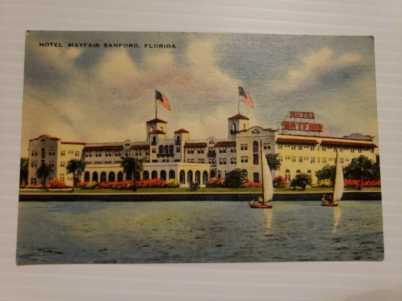 VTG Postcard Hotel Mayfair Sanford Florida Sailboats Linen St John's River  465