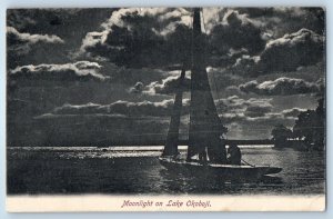 1907 Lake Okoboji Iowa Vintage Postcard Moonlight Night Moon Sailboat Posted