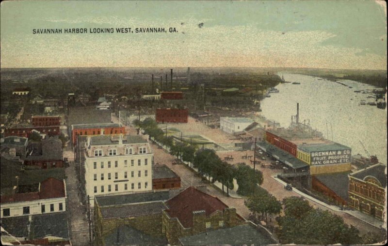 Savannah Georgia GA Harbor Looking West Bird's Eye View c1910 Vintage Postcard 