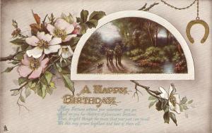 Horses in landscape. Flowers Tuck Gen Glosso Birthday Series PC # R6111