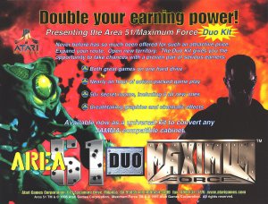 Area 51 Duo Maximum Force Arcade Flyer Original NOS Video Game Artwork 