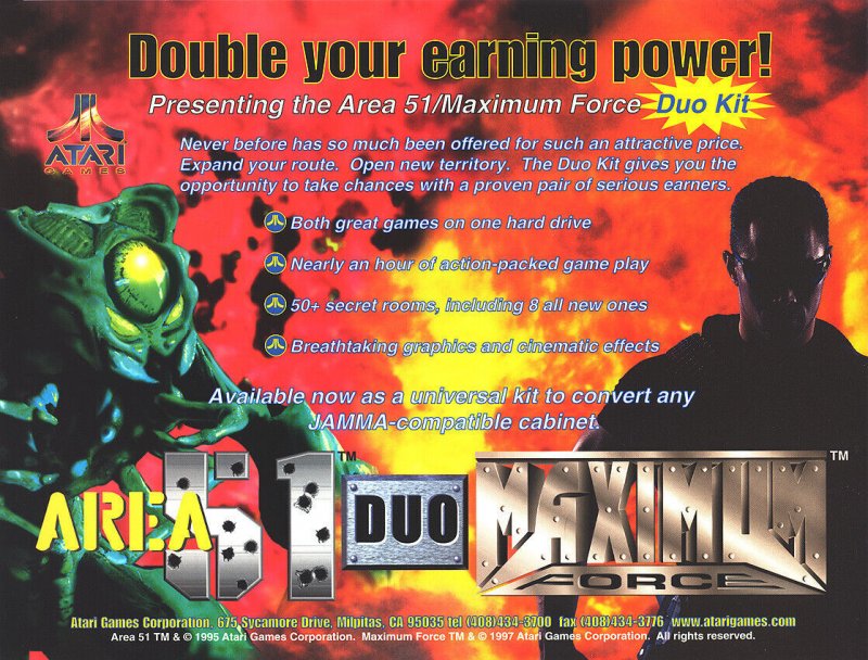 Area 51 Duo Maximum Force Arcade Flyer Original NOS Video Game Artwork 