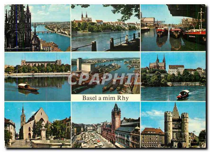 Postcard Modern Basel Rhy has mim Rhein Munster Munster Rheunhafen