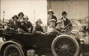 Men and Women Vintage Clothing Fashionable Hats Early Car c1910 RPPC PC