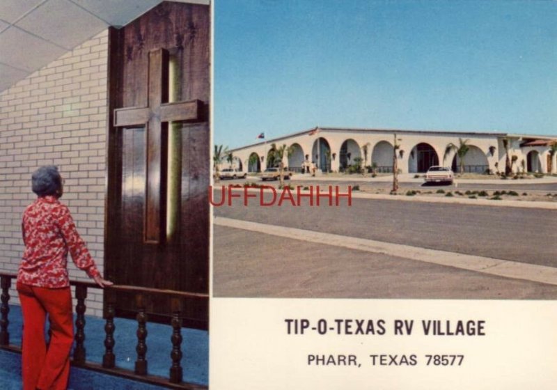 Continental-size TIP-O-TEXAS RV VILLAGE, PHARR, TX main bldg and chapel