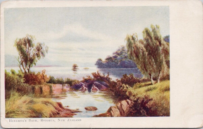 Hinemoa's Bath Rotorua NZ New Zealand L.W. Wilson Artist Postcard H49 *as is