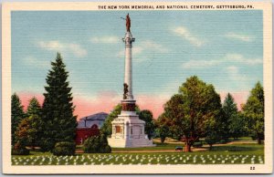 Gettysburg Pennsylvania PA, New York Memorial and National Cemetery, Postcard