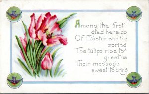 Postcard Easter Whitney Made Birds and Tulips