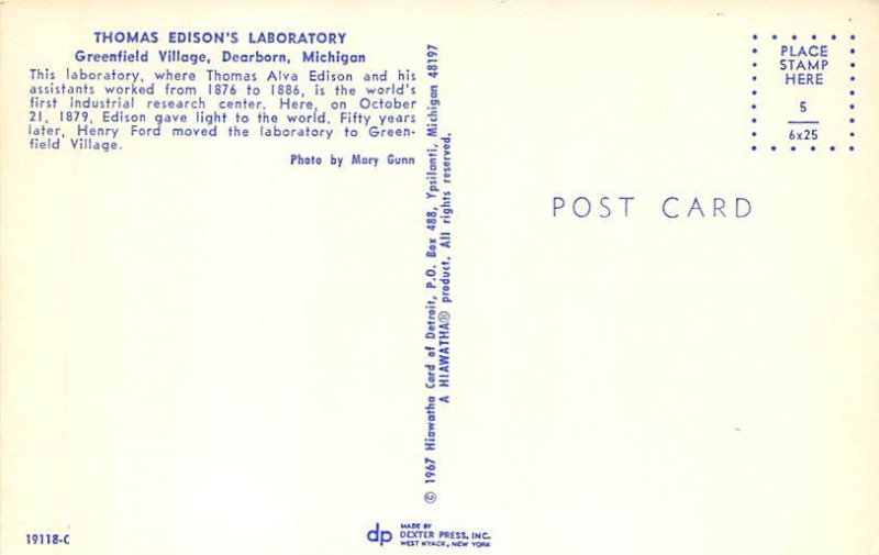 Thomas Edison's Laboratory Greenfiled Village - Dearborn, Michigan MI  