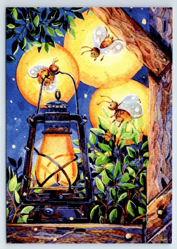 FIREFLIES in Night Forest Lamp Fantasy BUG Ill. New Unposted Postcard