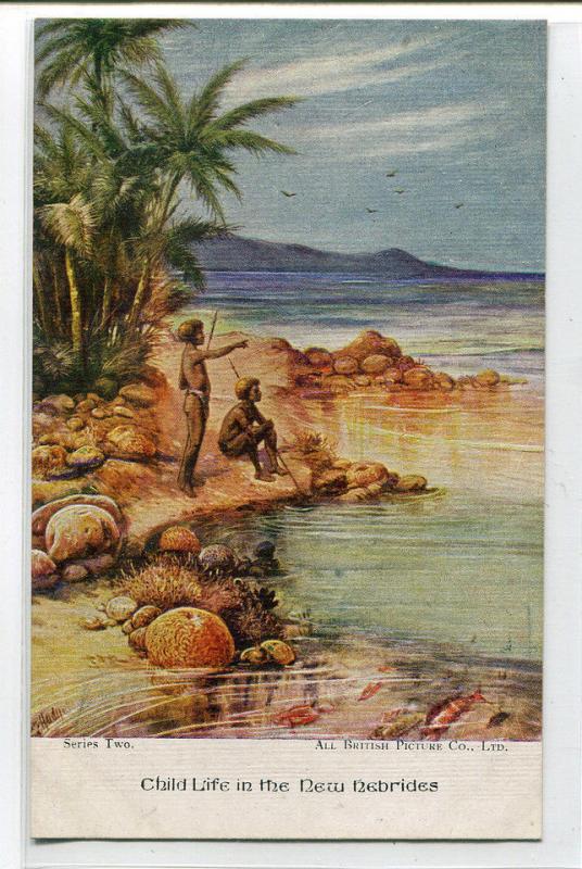 Child Life in The New Hebrides Rock Pools Beach Vanuatu postcard