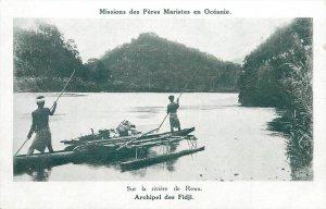 Oceania mission Fiji Islands Rewa river typical native boat vintage postcard 
