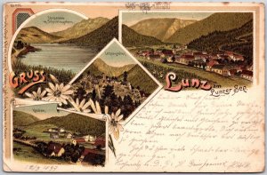 Multi-View Of Lunzer See Lake in Austria Mountain Attraction Posted Postcard