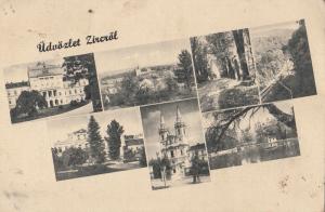 Hungary Greetings from Zircrol multi views 1948 postcard