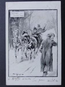 Christmas Card: A BRIGHT & HAPPY XMAS - Horse & Sledge c1903 Art by Gough