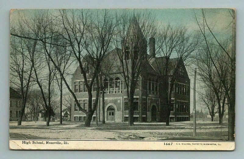 1913 High School Rossville Washington Stamp 1c Edge Illinois Postcard